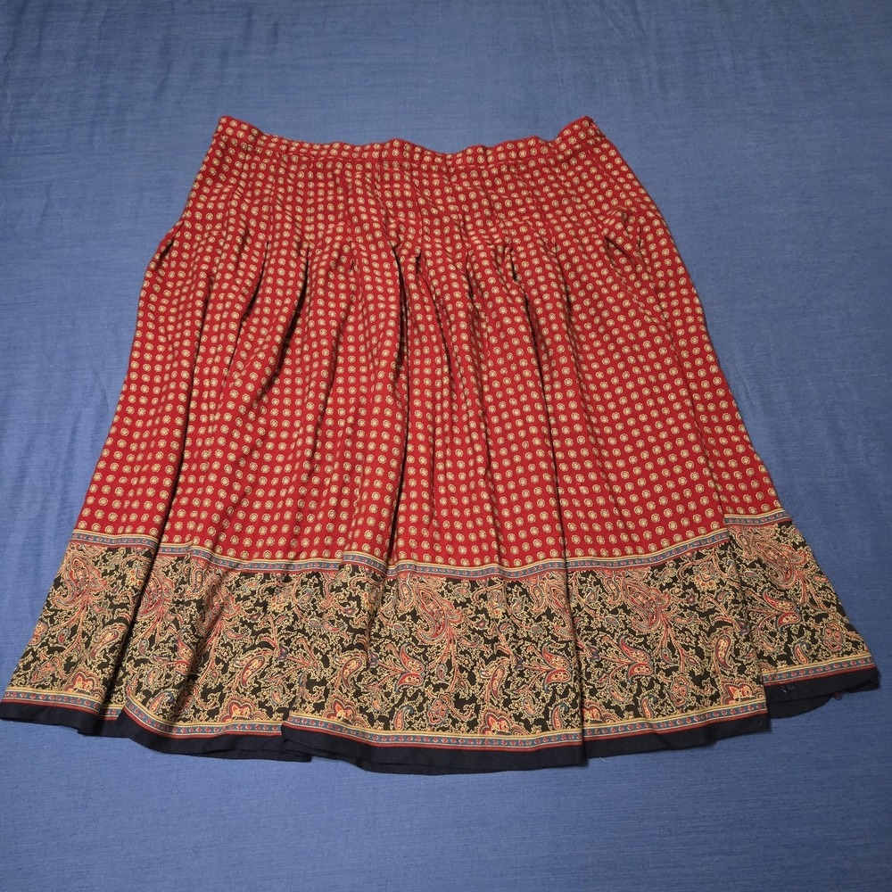 Panther Woman Skirt Womens USA 24W Red Polka Dot Peasant Midi Boho Elastic Waist